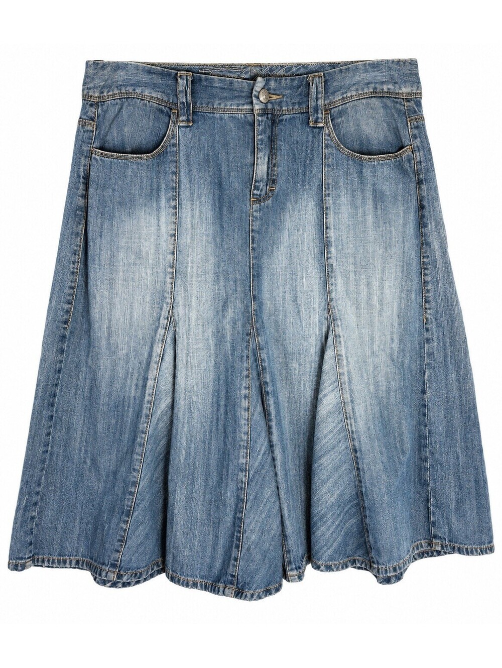 Vtg Tommy Hilfiger Denim Jean Skirt Womens 35 Waist Y2K Gored Flare A-Line Faded